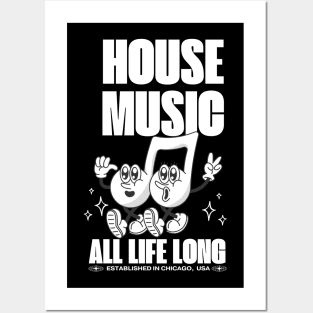 HOUSE MUSIC  - Happy notes (whites) Posters and Art